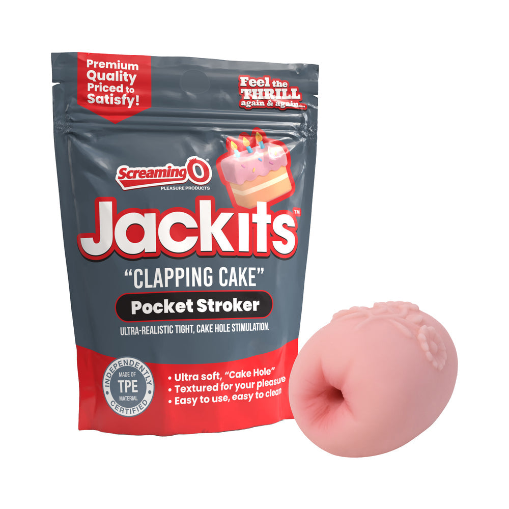 Screaming O Jackits Clapping Cake Pocket Stroker, ultra-soft, cake hole, compact design for pleasure.