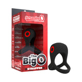 Screaming O Big O Pro Strapped Vibrating Ring Black in packaging, featuring advanced vibration modes and silicone design.