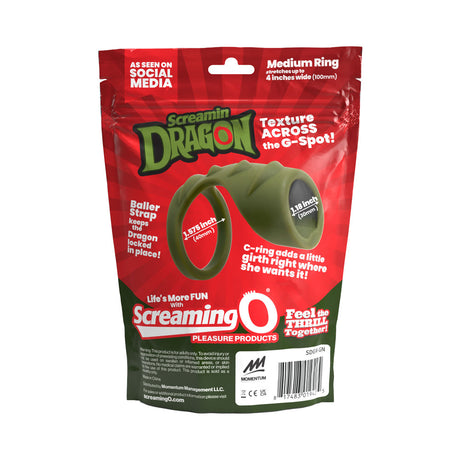 Screamin' Dragon Forest Dragon G-spot Texture Ring Green packaging showcasing its features and design.
