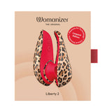 Womanizer Liberty 2 Leopard Air Pulse Clitoral Stimulator packaging featuring a sleek design in leopard print.