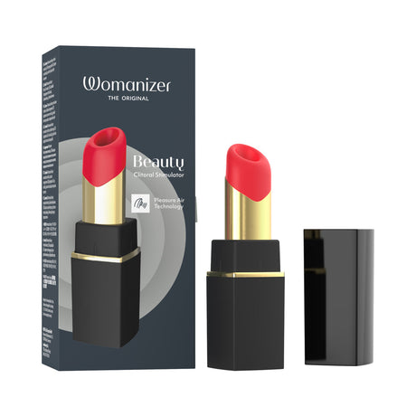 Womanizer Beauty Air Pulse Stimulator Black & Gold packaging and product design, showcasing elegant clitoral stimulation technology.
