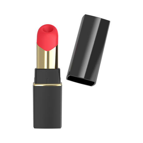 Womanizer Beauty Air Pulse Stimulator Black & Gold shown as a lipstick design with red tip and sleek packaging.