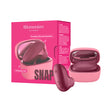 Womanizer Snap Clitoral Stimulator Crushed Berry with charging case and mirror in berry shade.