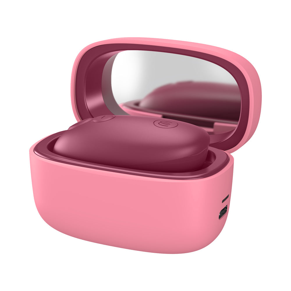Womanizer Snap Clitoral Stimulator Crushed Berry in a pink charging case with mirror.