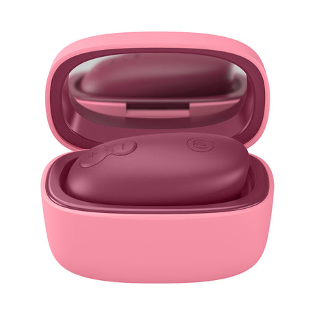 Womanizer Snap Clitoral Stimulator Crushed Berry in a pink charging case with a built-in mirror.