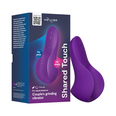 We-Vibe Shared Touch Couples Grinding Vibrator Purple packaging showcasing its design for dual pleasure.