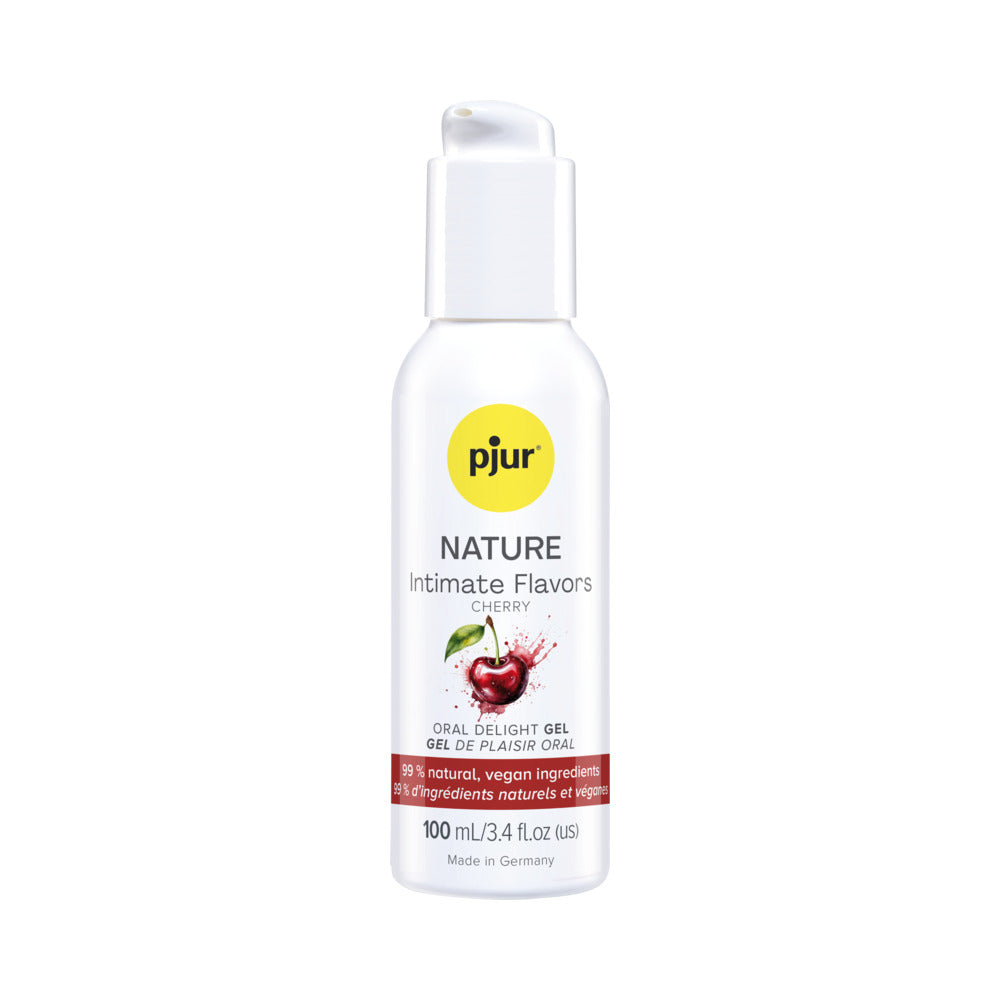 Pjur Nature Intimate Flavors Cherry Water-Based Lube bottle, 100ml, 99% natural, vegan ingredients for intimate play.