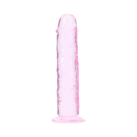 Realrock 5 Inch Realistic Suction Cup Dildo Pink displayed in a vertical position against a white background.