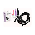 Adam & Eve Eve's Silicone Strap On Play 5-piece Set includes a harness, three silicone dildos, and a bullet.