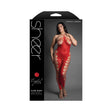 Fantasy Lingerie Slow Burn Open Crotch Queen Bodystocking in a sheer red design with a halter neckline and footless style.