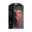 Fantasy Lingerie Crotchless Halter Bodystocking Queen Size in pink sheer design on model.