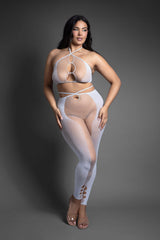 Fantasy Lingerie Pull Me Closer Halter and Stockings Queen featuring a sheer halter top and footless stockings.