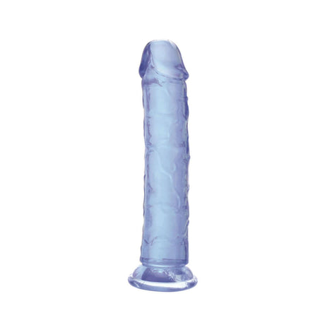 Adam & Eve Crystal Gem 7 Inch Dildo Sapphire in a sapphire color with textured shaft and realistic head.