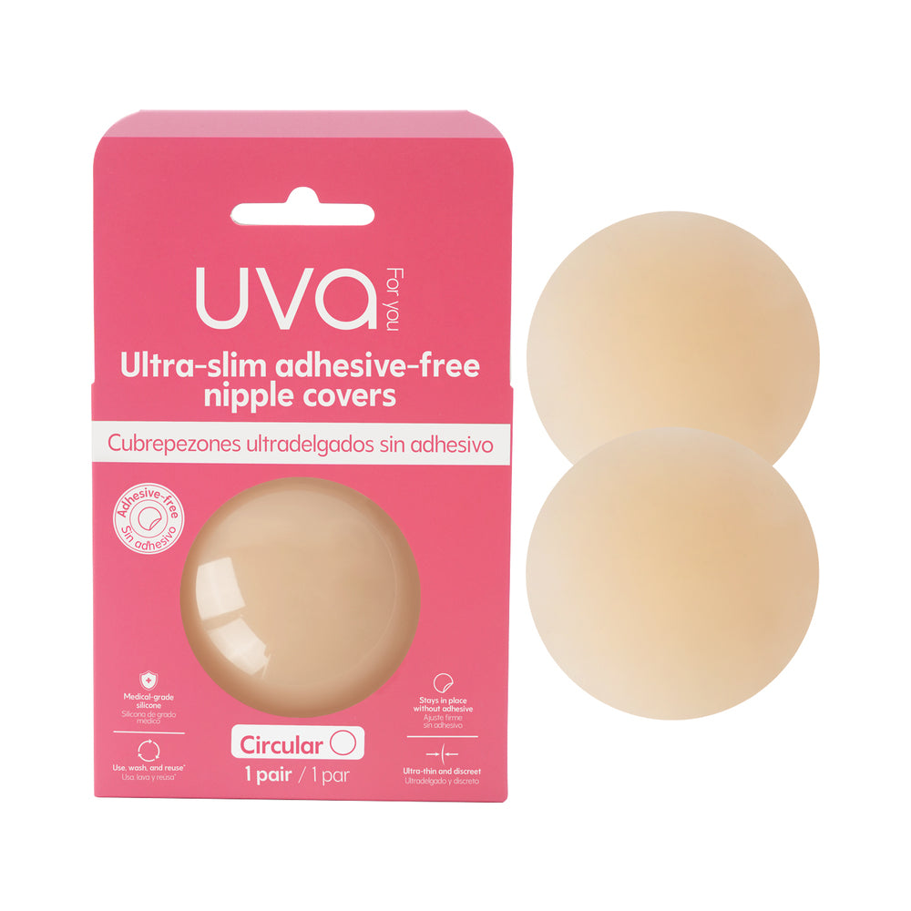 UVA Vanilla Non-Adhesive Round Nipple Covers packaging with two nipple covers, ultra-slim and adhesive-free design.