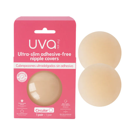 UVA Vanilla Non-Adhesive Round Nipple Covers packaging with two nipple covers, ultra-slim and adhesive-free design.