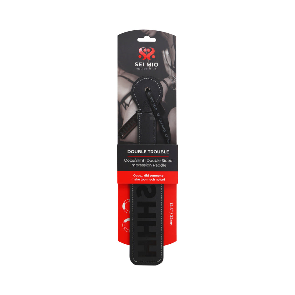 Sei Mio Double Trouble Shhh Oops Double-Sided Paddle with playful design for impact play.