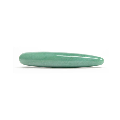 Chakrubs Indian Jade Slim Stone Dildo shown from the side, highlighting its sleek, natural jade design.