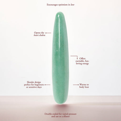 Chakrubs Indian Jade Slim Stone Dildo with a slender design, doubles as a dilator, encouraging love and warmth.