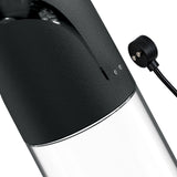 Close-up view of the Pumpworx Maxboost Pro Flow Deluxe Penis Pump Kit Black, featuring automatic pump technology and charging port.