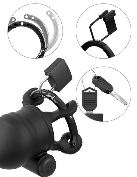 Fantasy C-Ringz ControlCore Trainer Vibrating Cock Blocker with adjustable rings and secure lock mechanism.