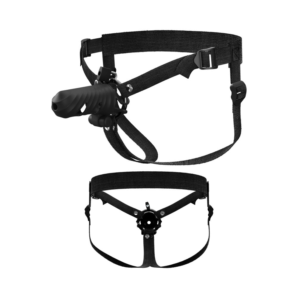 Fantasy C-ringz ControlCore Remote Vibrating Cock Blocker adjustable harness with vibrating feature.