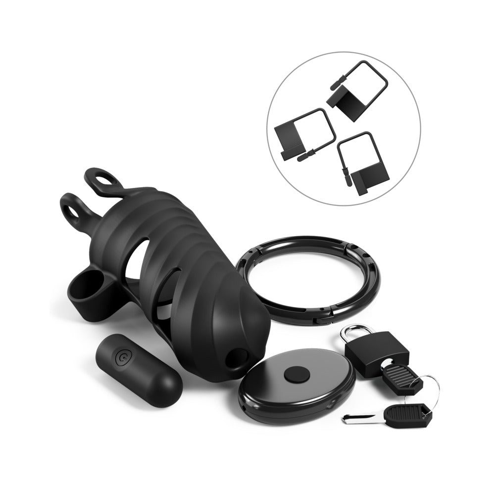 Fantasy C-ringz ControlCore Remote Vibrating Cock Blocker with harness and remote control for secure pleasure.