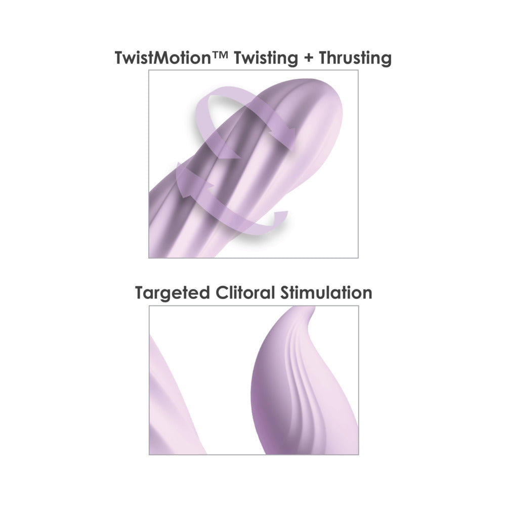 TwistMotion™ twisting and thrusting features of Fantasy For Her Fantasy Twist Rabbit Vibrator Purple for targeted stimulation.