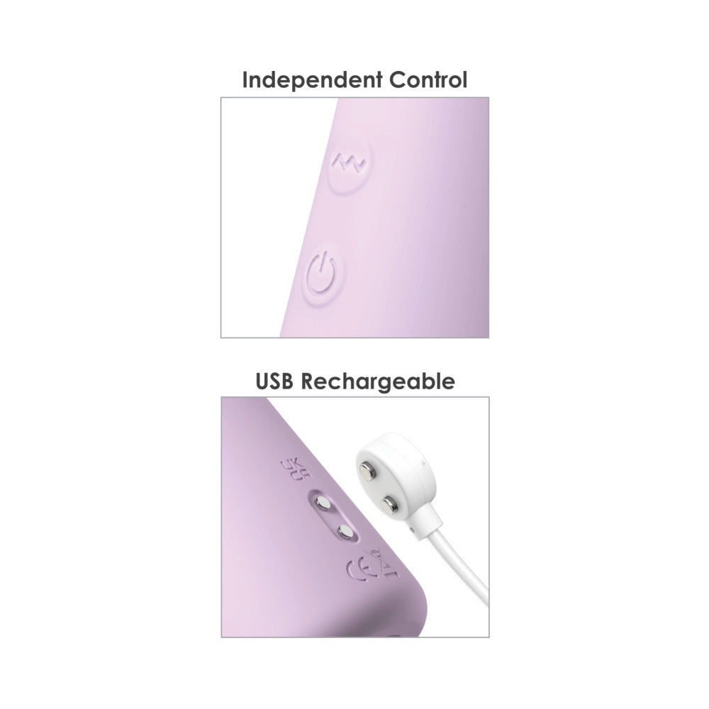 Independent control and USB rechargeable features of Fantasy For Her Fantasy Twist Rabbit Vibrator Purple.