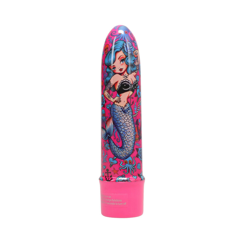 Into The C Mervibes 5 inch Vibrator Pink featuring a vibrant mermaid design.