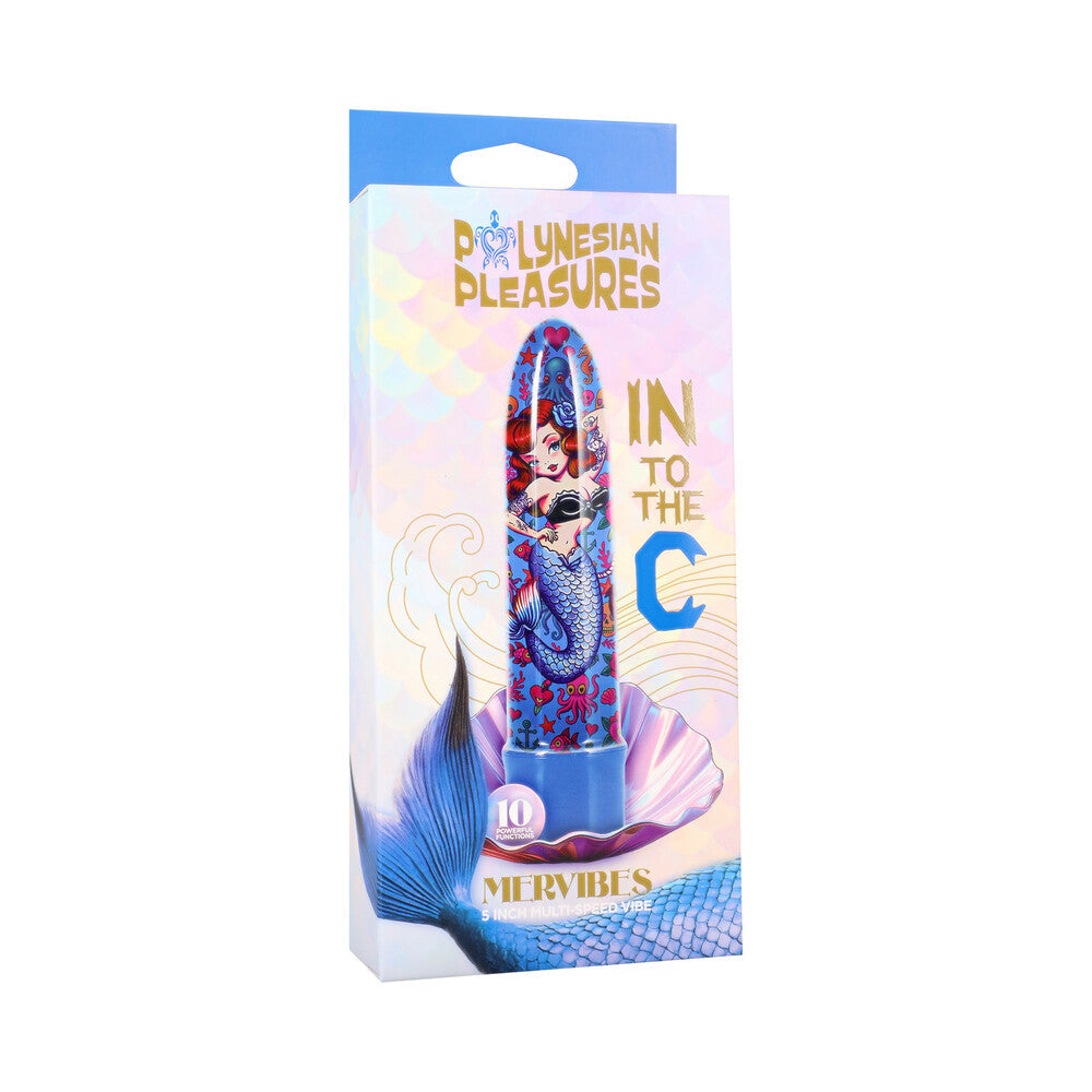 Into The C Mervibes 5 inch Vibe Blue packaging featuring playful mermaid design and details.