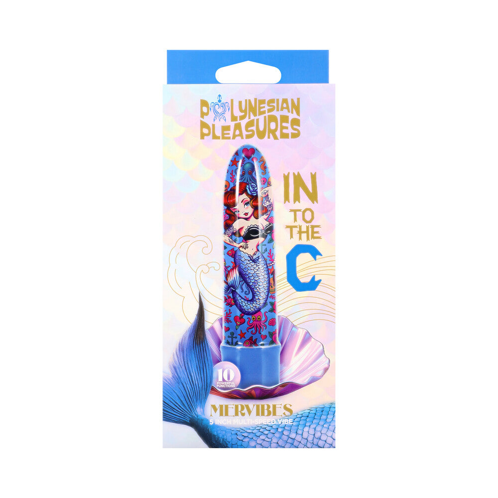 Into The C Mervibes 5 inch Vibe Blue packaging featuring a colorful mermaid design and tropical theme.