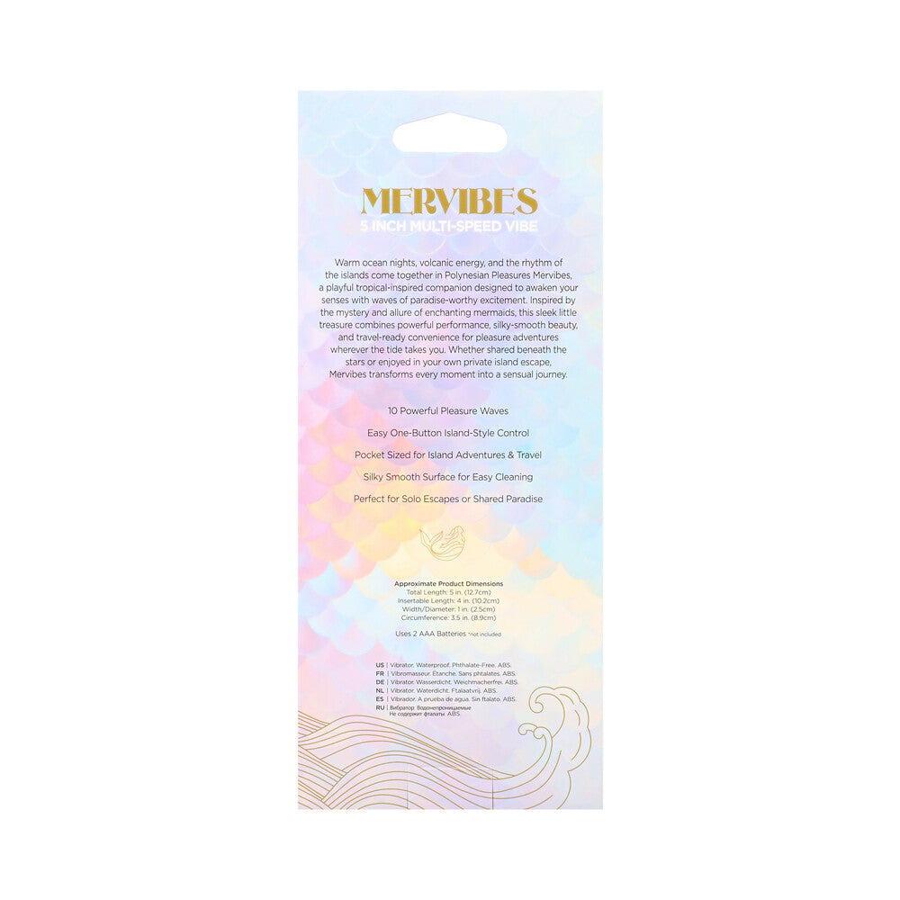 Into The C Mervibes 5 inch Vibe Blue product packaging showcasing features and benefits.