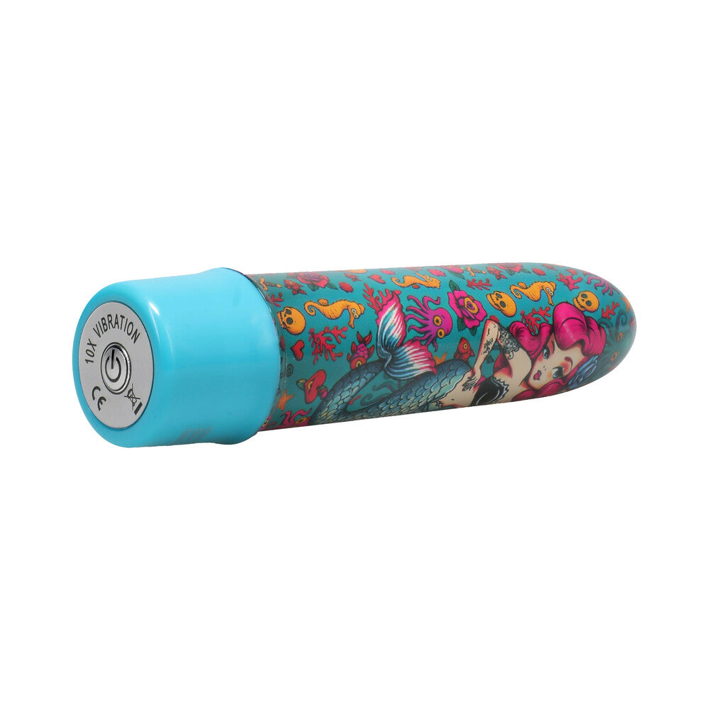 Into The C Mervibes 5 inch Vibrator Teal with mermaid design and vibrant colors for intimate pleasure.