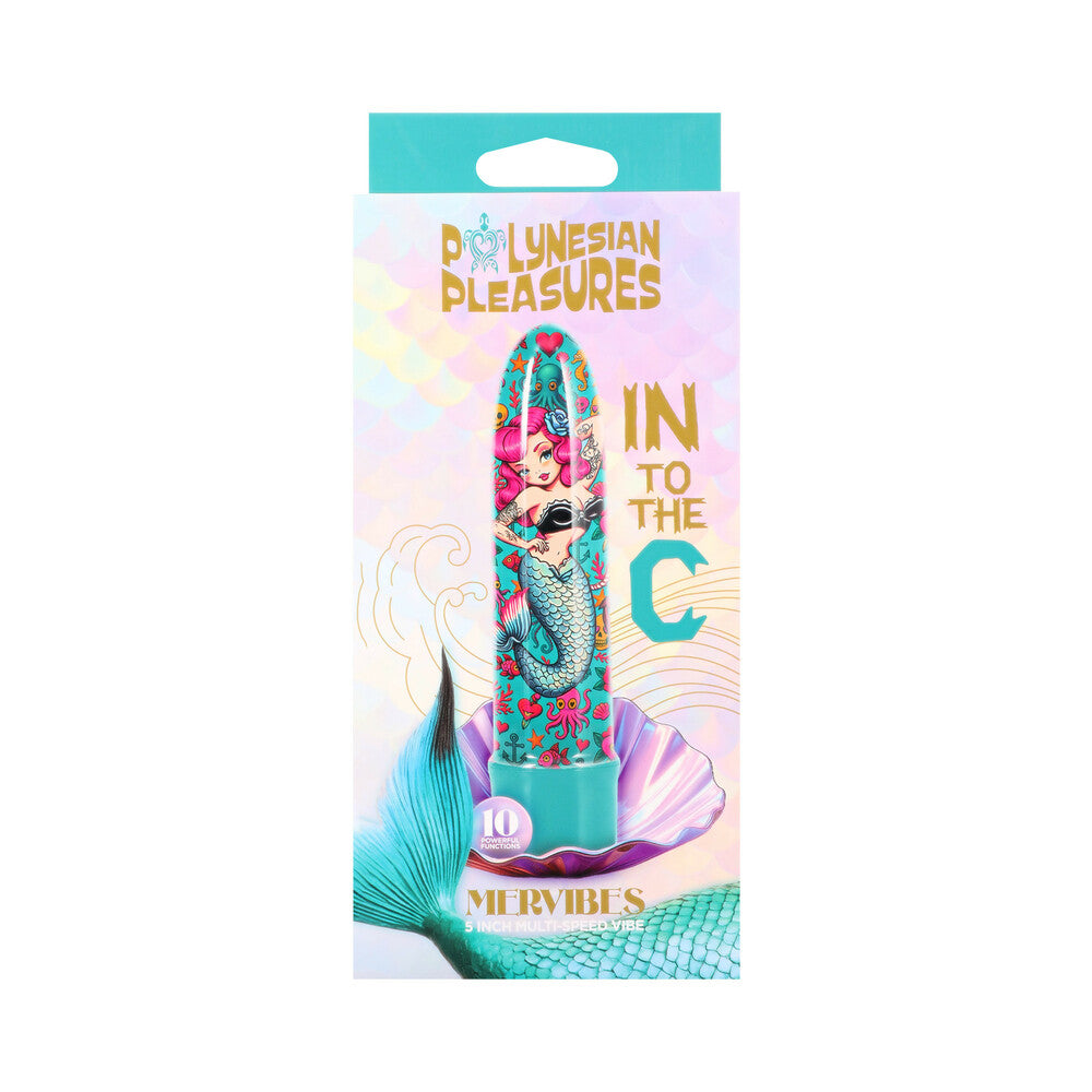 Into The C Mervibes 5 inch Vibrator Teal packaging featuring a vibrant mermaid design.