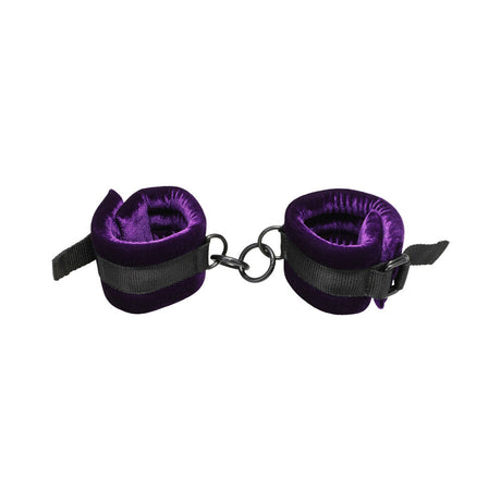 Merci Velvet Ankle Cuffs Violet Black featuring soft velvet material for comfortable restraint play.