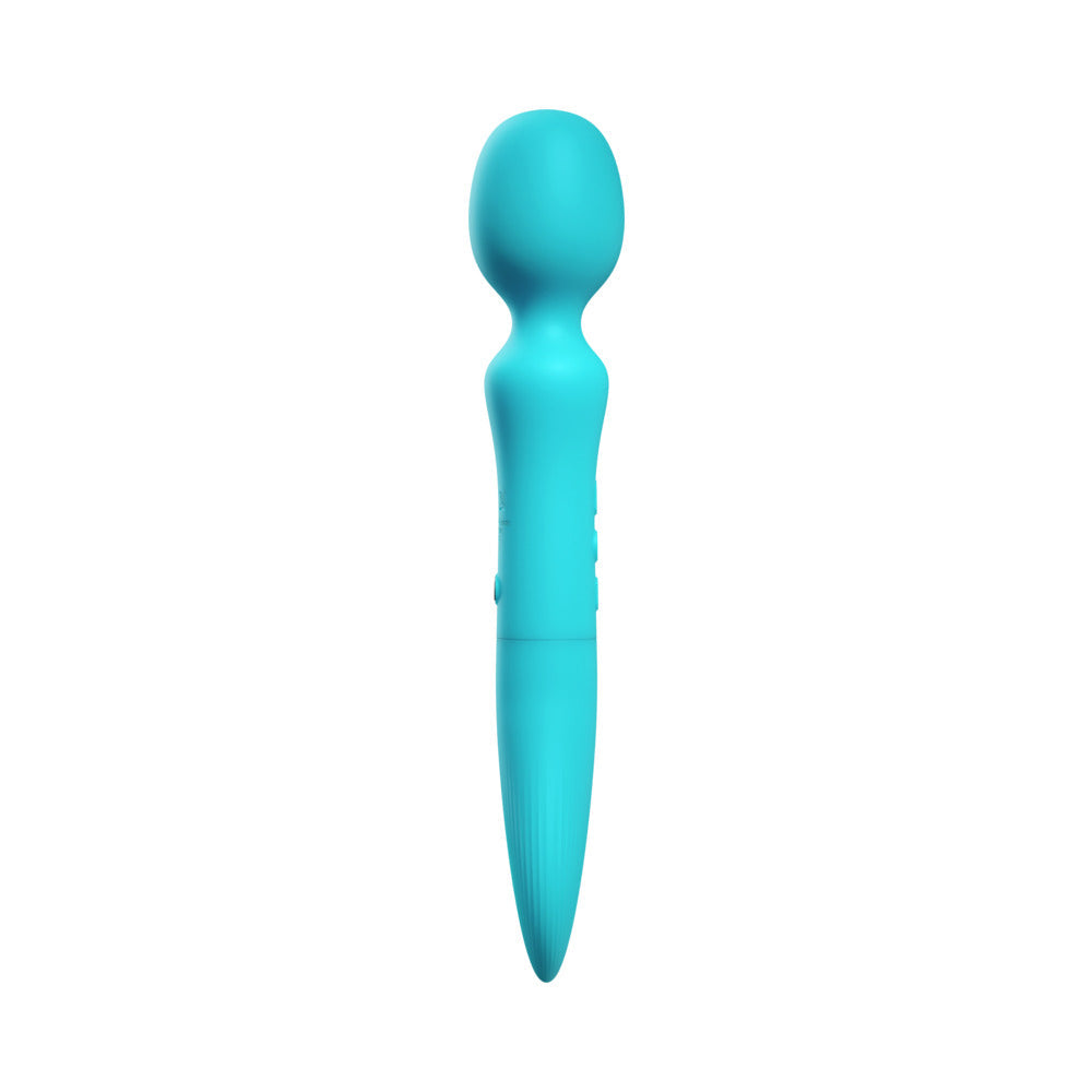 Femmefunn Solia Wand Vibrator Turquoise shown in a sleek design, perfect for deep, rumbly stimulation and full-body massage.