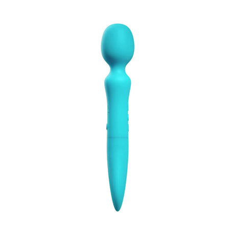 Femmefunn Solia Wand Vibrator Turquoise shown in a sleek design, perfect for deep, rumbly stimulation and full-body massage.