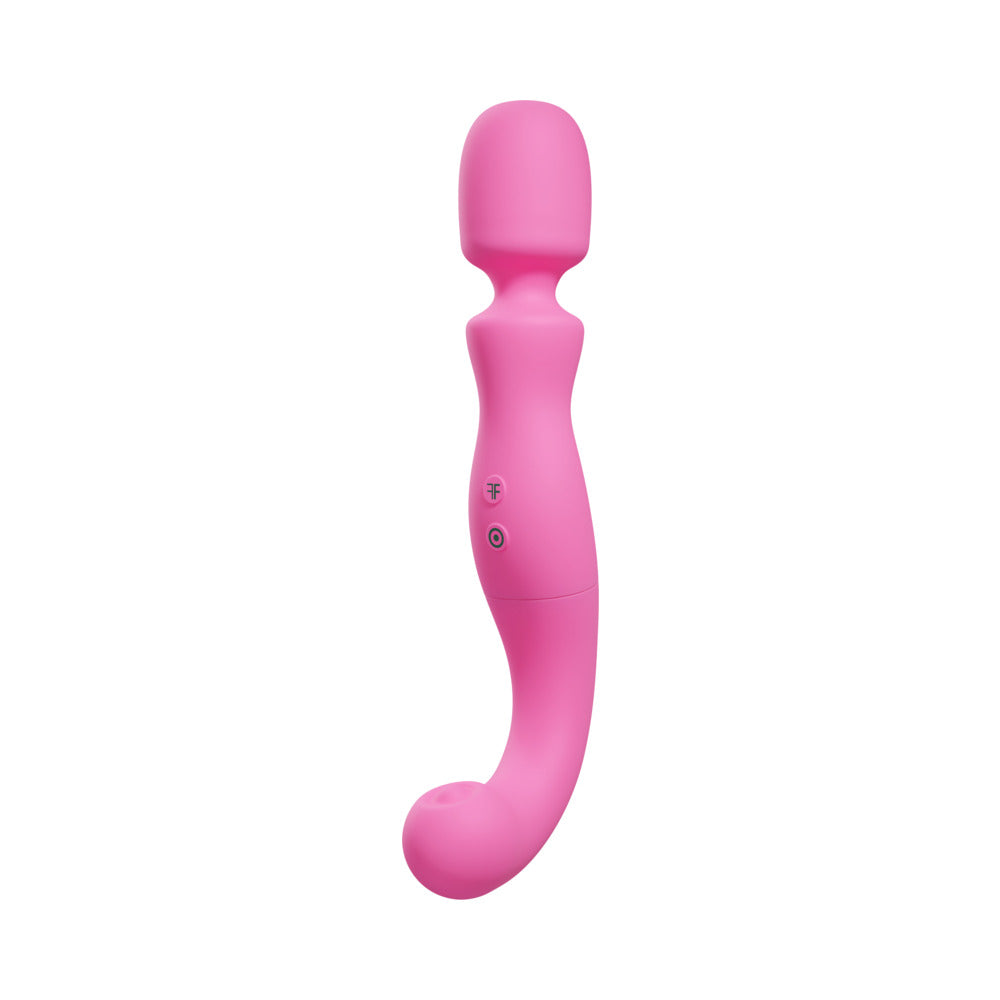 Femmefunn Naya Rechargeable Wand Vibrator Pink side view showcasing its ergonomic design and sleek form.