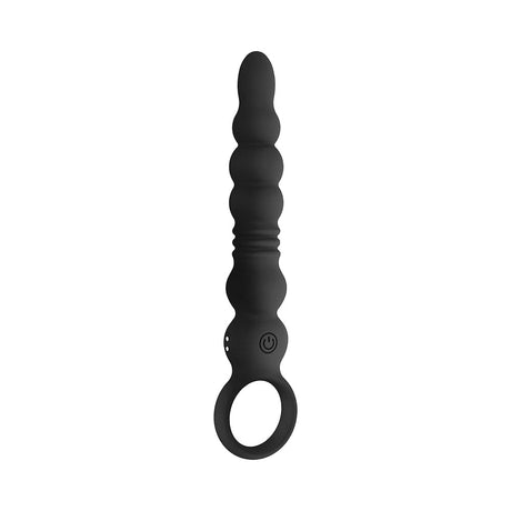 Nasstoys Thruster Silicone Thrusting Vibrator Black features a sleek beaded silicone design for enhanced pleasure.