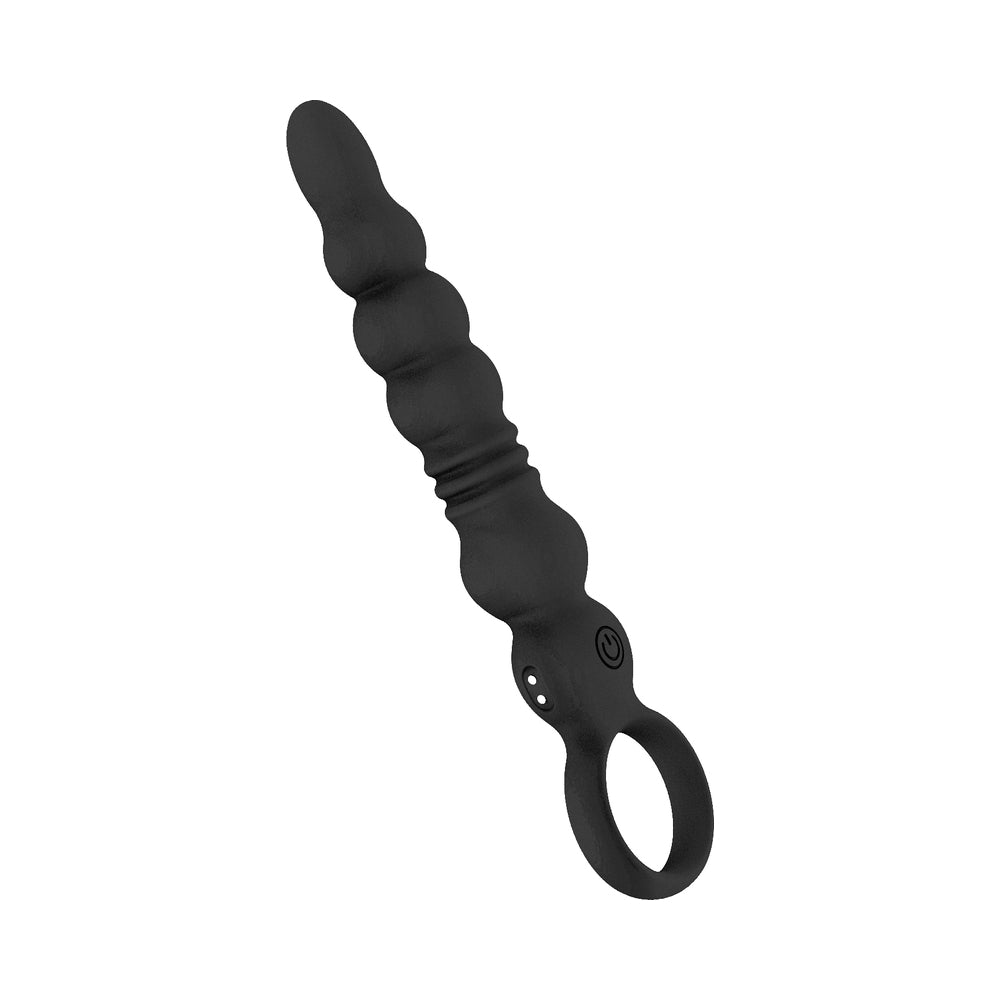 Nasstoys Thruster Silicone Thrusting Vibrator Black with a ribbed shaft and easy-to-insert design for enhanced pleasure.