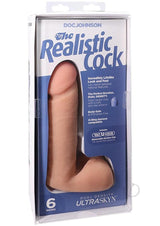 The Realistic Cock Ultraskyn 6 Inch Dildo Vanilla in packaging, showcasing lifelike detail and dual-density design.