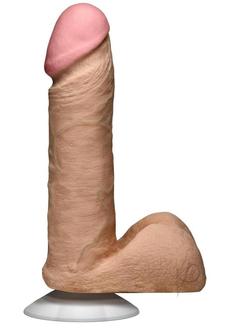 The Realistic Cock Ultraskyn 6 Inch Dildo Vanilla with detailed texture and realistic design on display.
