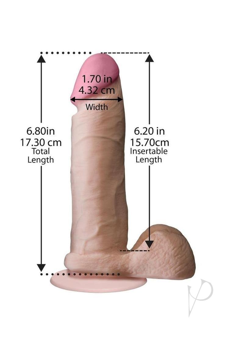 The Realistic Cock Ultraskyn 6 Inch Dildo Vanilla displayed with size measurements and details for a lifelike experience.