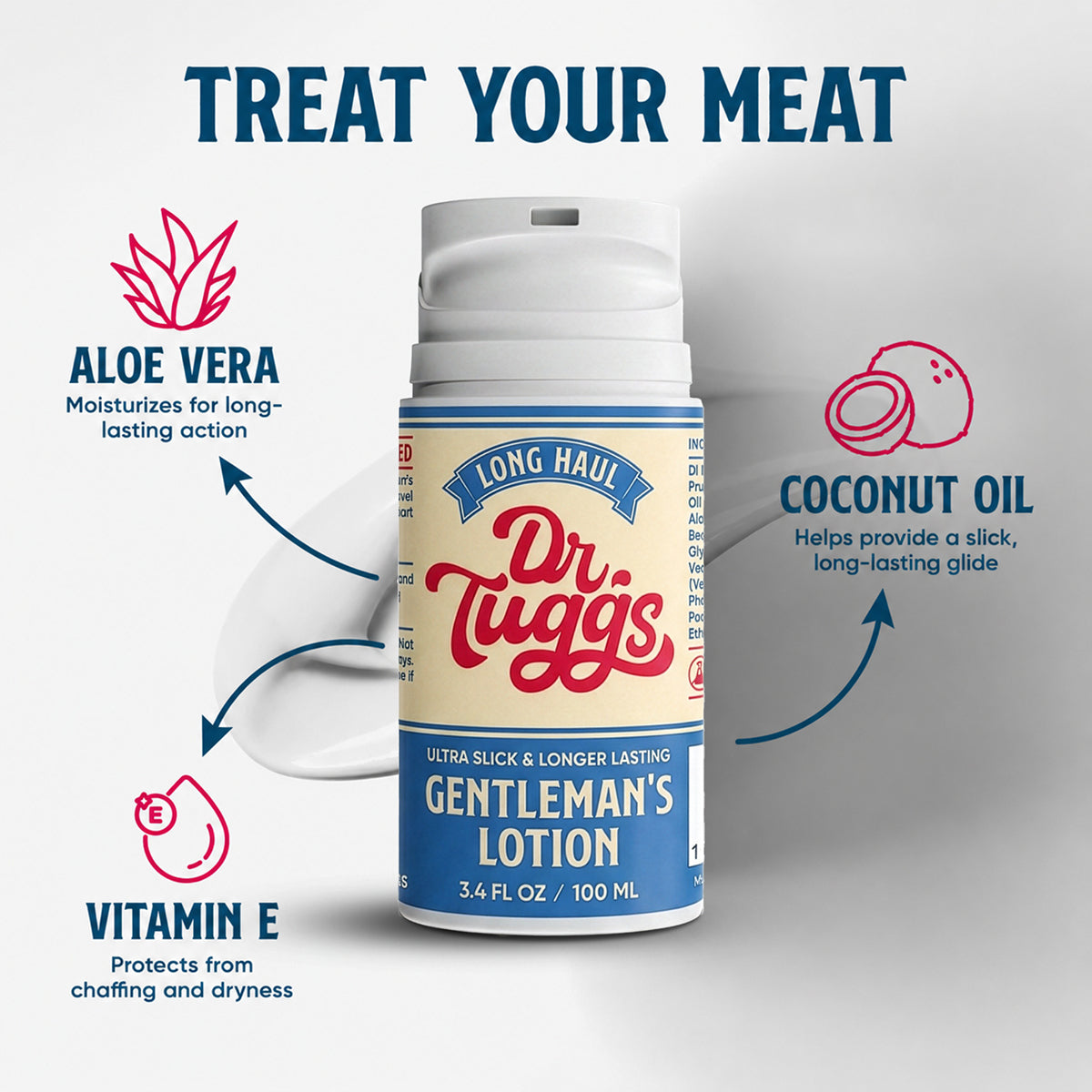 Dr Tuggs Long Haul Gentleman's Masturbation Lotion 3.4 Oz with Aloe Vera, Coconut Oil, and Vitamin E for enhanced glide