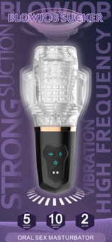 Blowjob Vibrating Sucker Oral Sex Masturbator featuring strong suction and vibration settings for enhanced pleasure.