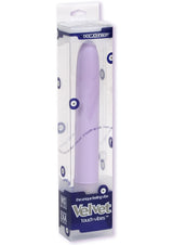 Velvet Touch Vibes Waterproof Vibrator 7 inch Lavender packaged in sleek, stylish box for effortless pleasure.