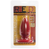 Doc Johnson Red Boy Large 5 Inch Butt Plug in packaging showcasing its sturdy design and vibrant red color.