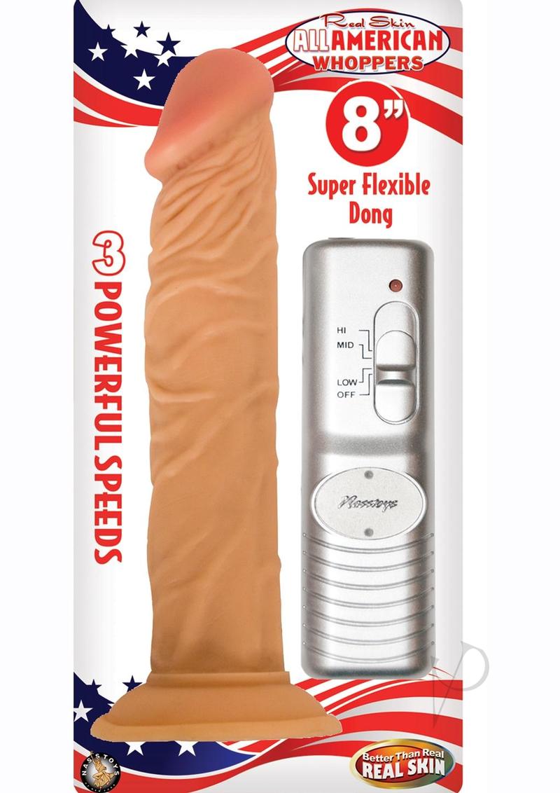 All American Whoppers 8 inch Vibrating Dildo Vanilla with realistic texture and remote control for adjustable speeds.