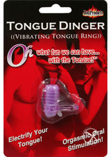 Tongue Dinger Vibrating Tongue Ring Purple in packaging for electrifying oral play and stimulation.