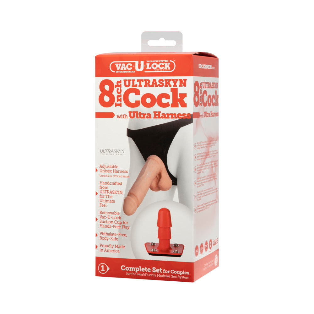 Vac-U-Lock - 8-Inch ULTRASKYN Cock - With Ultra Harness White